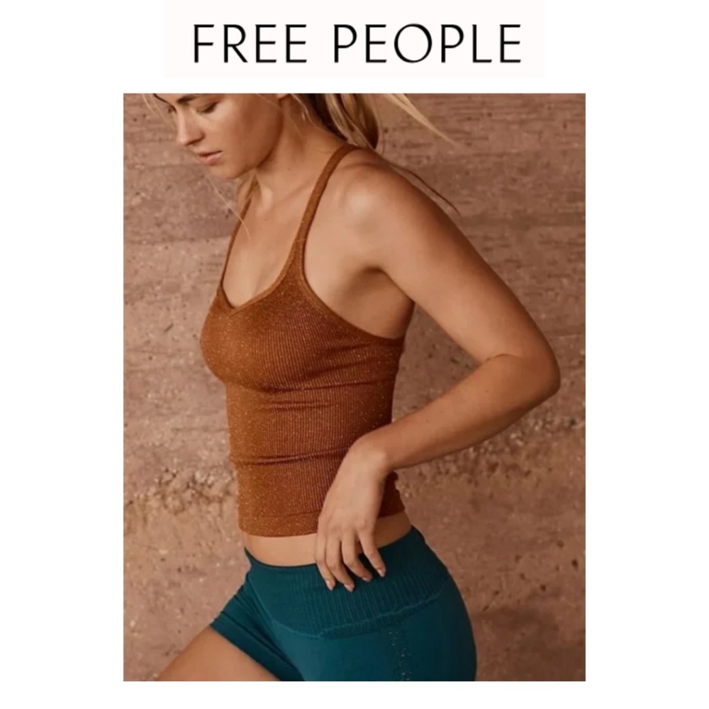 Free People Happiness Runs Sweetheart Crop Tank METALLIC 🤘